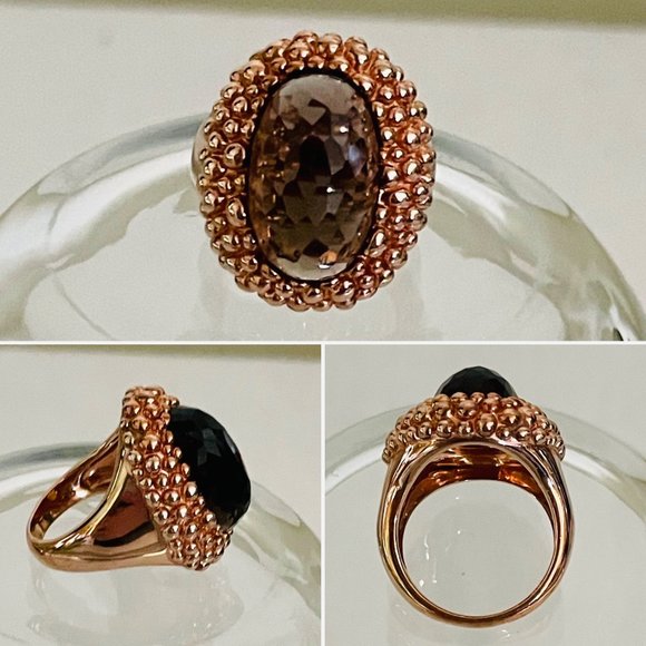 Oval Smoky Quartz set in Gold over 925 Sterling silver Ring, size 6 3/4 - Picture 3 of 7